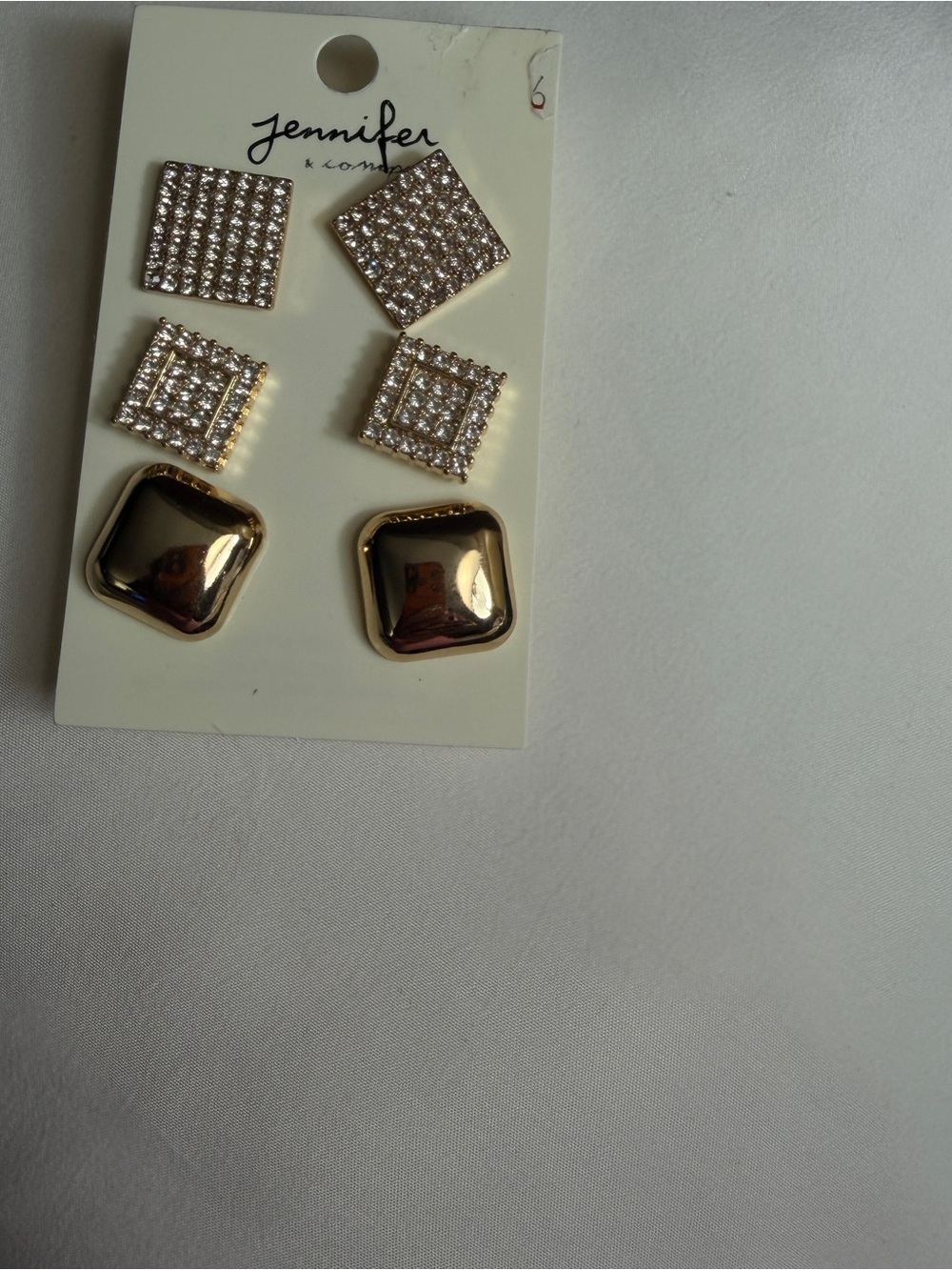 Jennifer & Company Gold and Rhinestone Square Earring Set - 3 Pairs